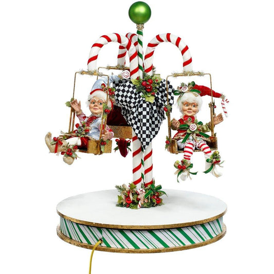 Candycane Carousel W/Elf Wh/Rd Cm Eu Plug - Mark Roberts Christmas Decoration | North Pole Christmas Shop®