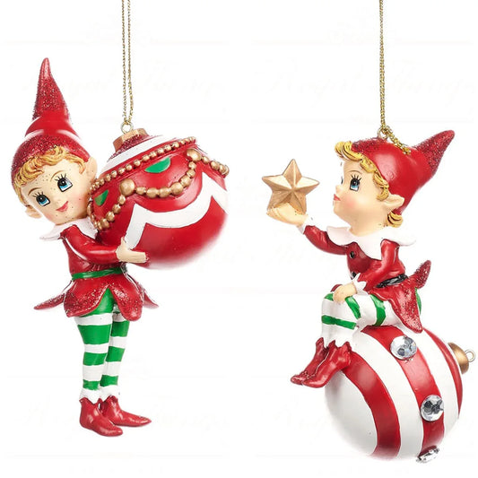 Xmas Elf/Helper W/Ball Orn Ass/2 Rd/Wh/Grn 11Cm - Goodwill Christmas Decoration | North Pole Christmas Shop®