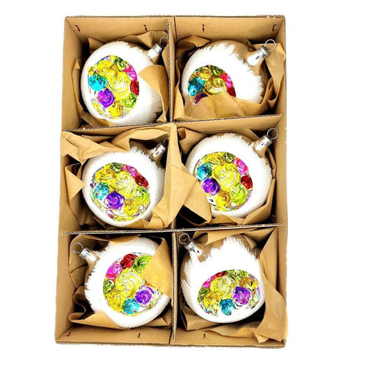 Acquista in Italia Confezione di 6 sfere Reflectors colorate con bordo innevato in vetro 8 cm di Nostalgie Christbaumschmuck