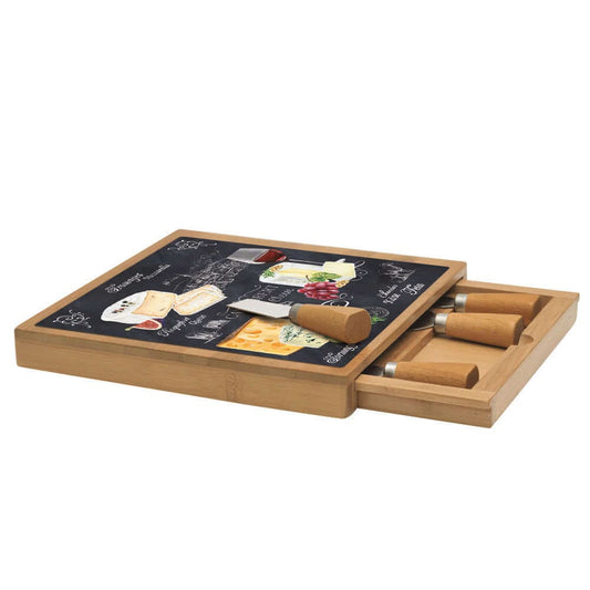 Acquista in Italia Tagliere formaggio in bamboo e vetro con coltellini