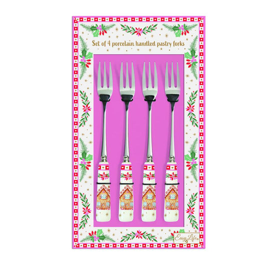 Set 4 forchette dolce con manico in porcellana Sweet Christmas Easy Life