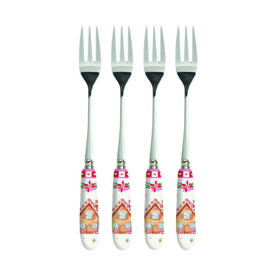 Set 4 forchette dolce manico in porcellana SWEET CHRISTMAS Easy Life