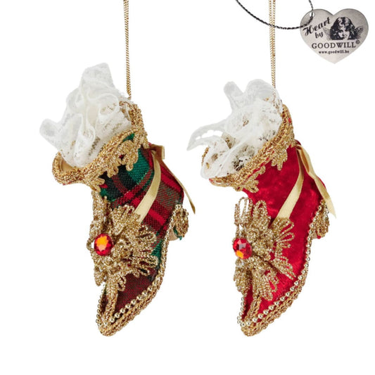 Fabr.Tart.Shoe Orn Ass/2 Rd/Grn/Gld 11Cm - Goodwill Christmas Decoration | North Pole Christmas Shop®