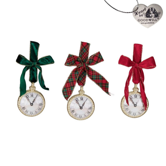 Tart.Velv.Pocket Watch Orn Ass/3 Rd/Grn 7Cm - Goodwill Christmas Decoration | North Pole Christmas Shop®