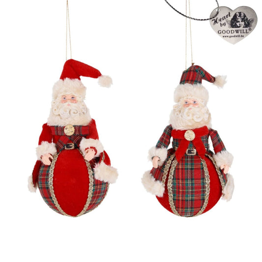 Tartan Santa On Ball Orn Ass/2 Rd/Grn 18Cm - Goodwill Christmas Decoration | North Pole Christmas Shop®