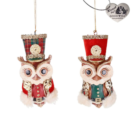 Tart.Nutcracker Owl Orn Ass/2 Rd/Grn 11Cm - Goodwill Christmas Decoration | North Pole Christmas Shop®