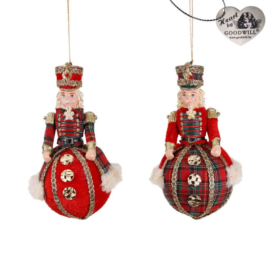 Tart.Nutcracker On Ball Orn Ass/2 Rd/Grn 15Cm - Goodwill Christmas Decoration | North Pole Christmas Shop®