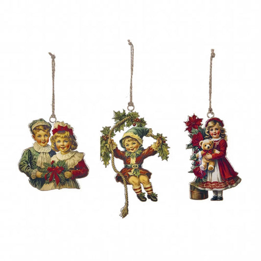 Set 3 Decorazioni Bambini Vittoriani Metallo | Natale Vintage