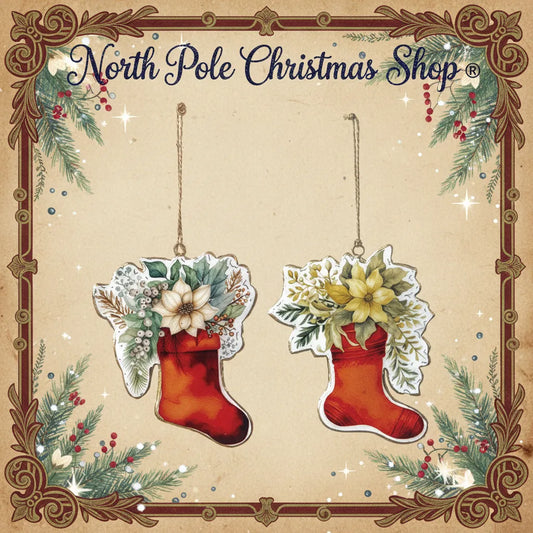 Set 2 Calze Natalizie in Metallo con Fiori | Stile Vintage Retrò