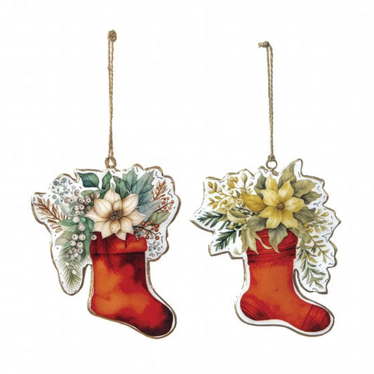 Set 2 Calze Natalizie in Metallo con Fiori | Stile Vintage Retrò