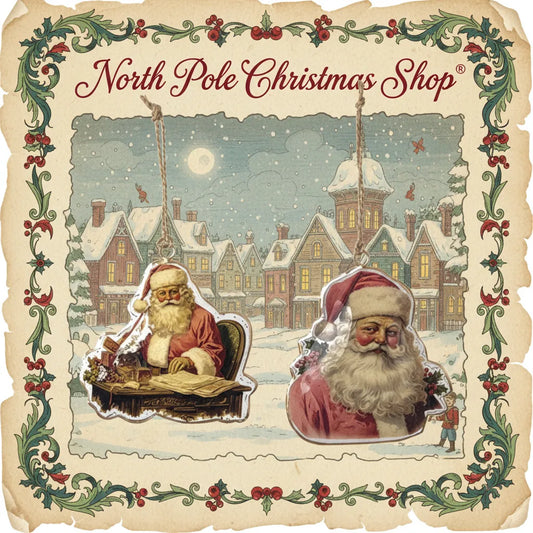 Set di 2 decorazioni in metallo Santa Claus stile vintage.