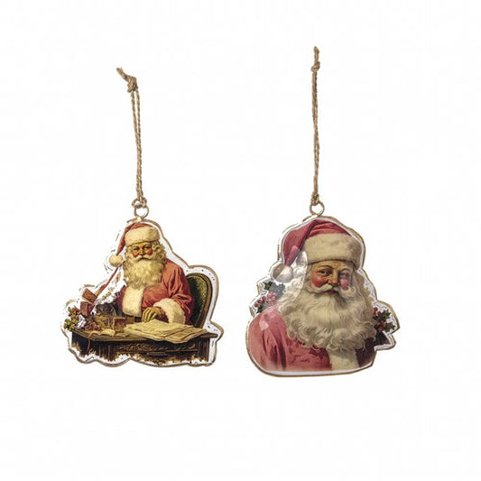 Set di 2 decorazioni in metallo Santa Claus stile vintage.