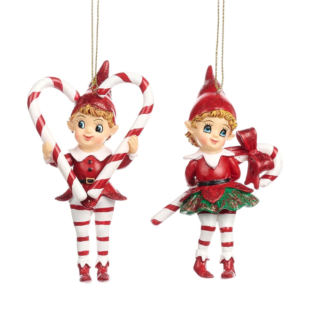 Coppia di ornamenti elfi Candy Cane 11cm Goodwill