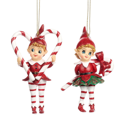 Coppia di ornamenti elfi Candy Cane 11cm Goodwill