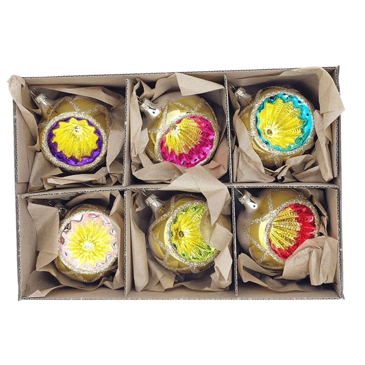 Acquista in Italia Confezione di 6 sfere Reflectors colorate e oro in vetro 6 cm di Nostalgie Christbaumschmuck