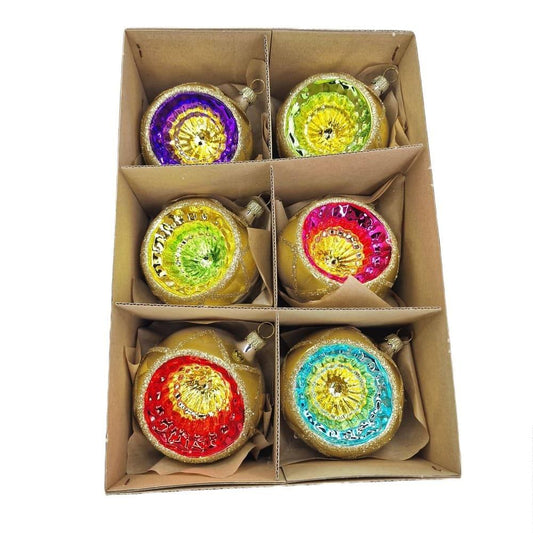 Acquista in Italia Confezione di 6 sfere Reflectors colorate e oro in vetro 8 cm di Nostalgie Christbaumschmuck