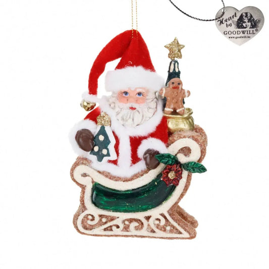 Gingerbr.Santa In Sleigh Rd/Grn 14Cm - Goodwill Christmas Decoration | North Pole Christmas Shop®