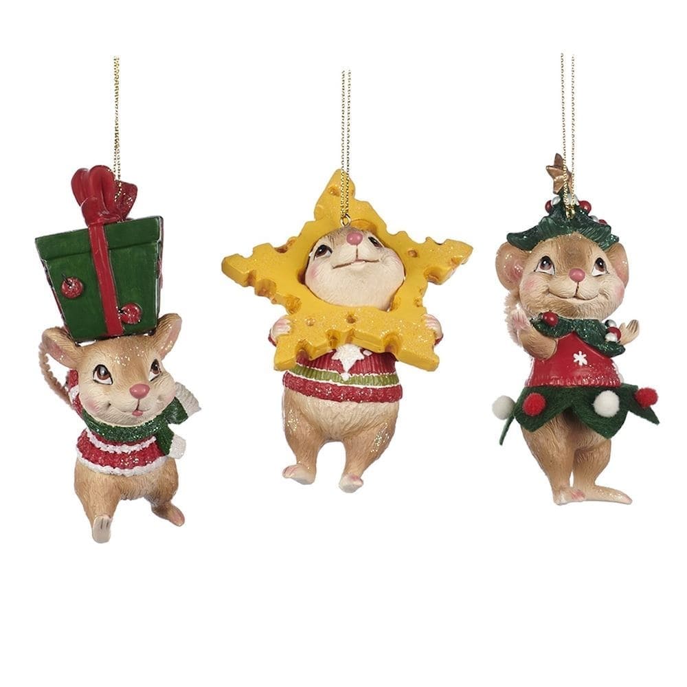 Topolini Natalizi 3 Ornamenti Assortiti
