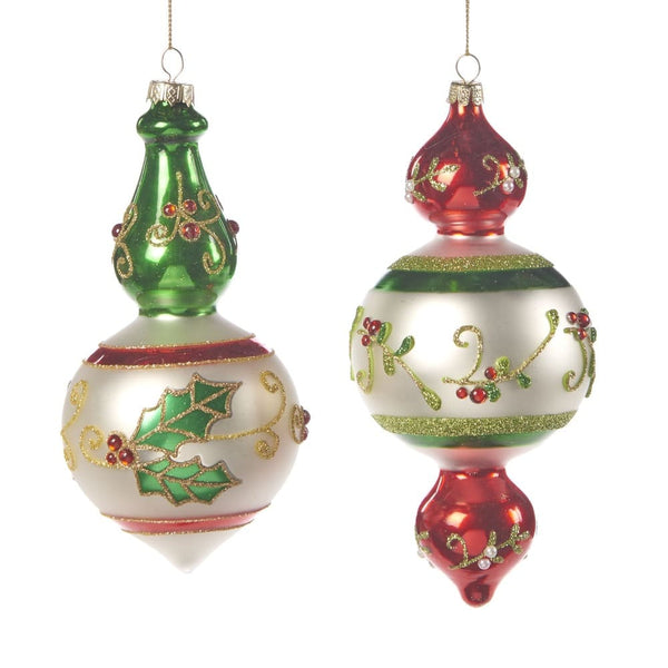 2 Ornamenti Natalizi in Vetro Vischio e Agrifoglio