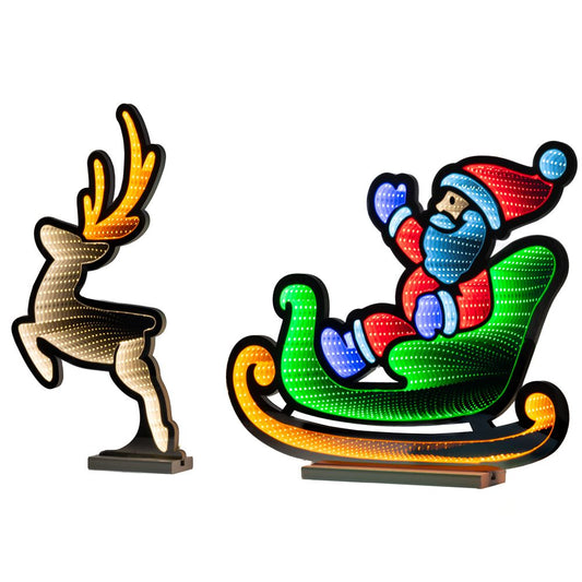 Decorazione di Natale in vendita Specchio infinito con led Babbo Natale su slitta