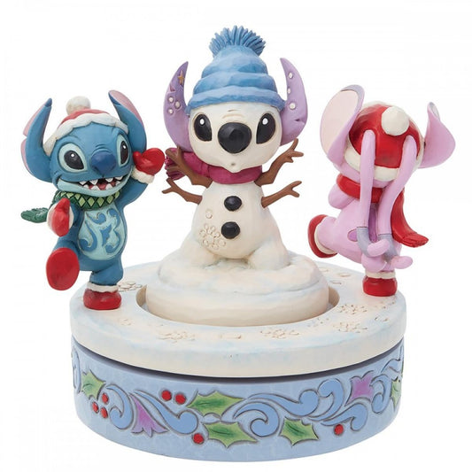 Jim Shore - Stitch e Angel con Pupazzo di Neve Rotante