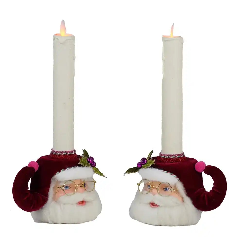 Portacandele con testa di Babbo Natale Set di 2