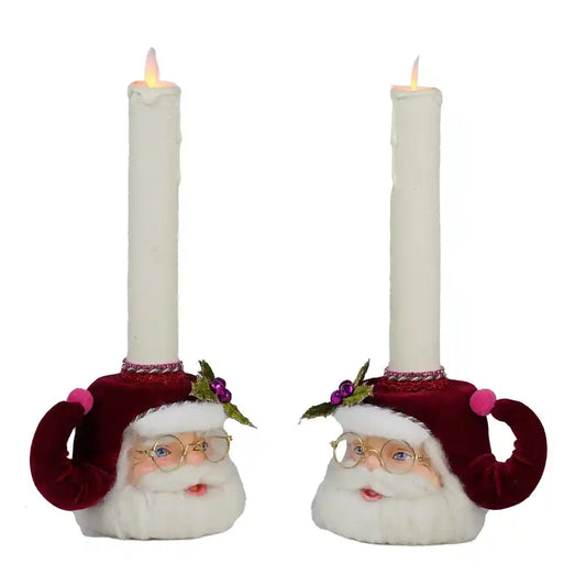 Portacandele con testa di Babbo Natale Set di 2