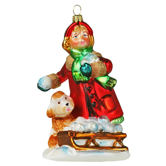 Acquista in Italia Komozja Family Natale 2025 Bambina con palle di neve e un cane