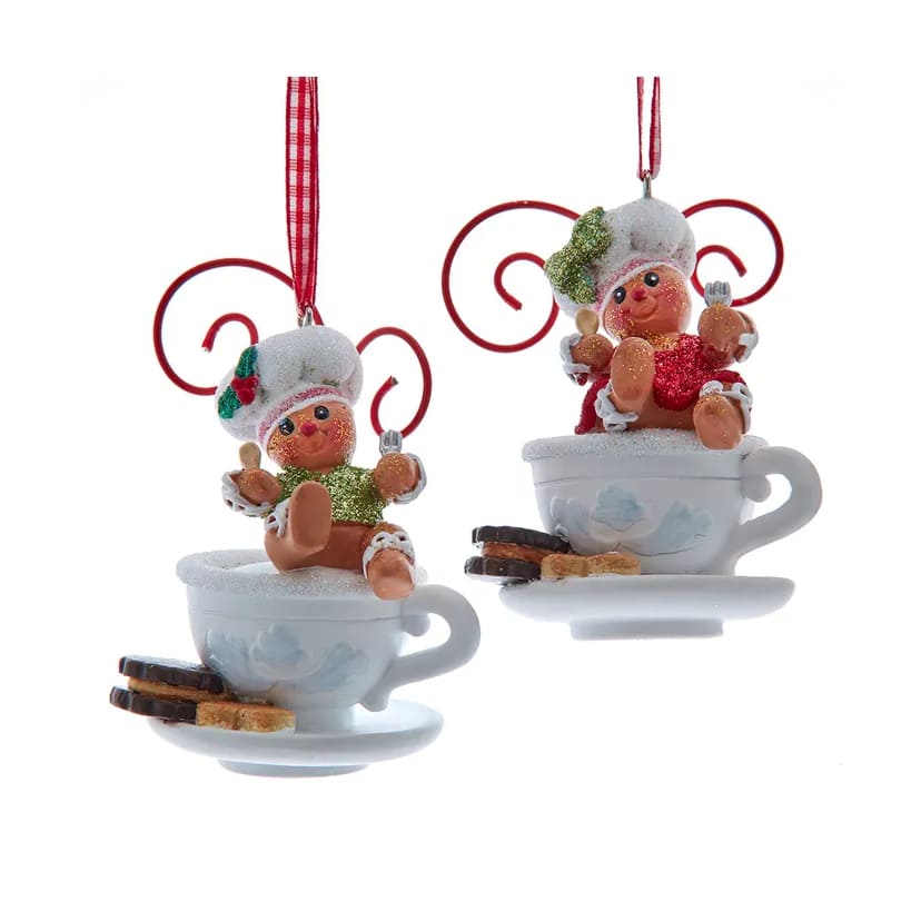 Set di 2 ornamenti Gingerbread dentro tazzina H5903