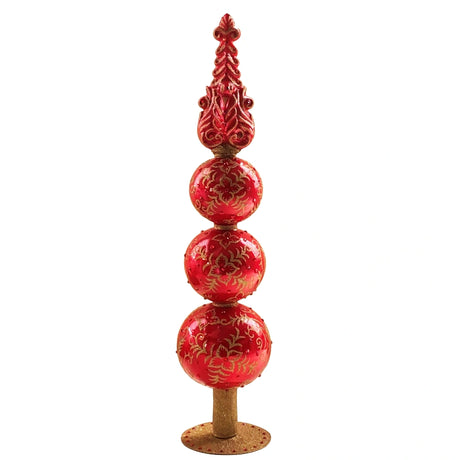 Vivid Red Baroque Puntale Albero in Vetro