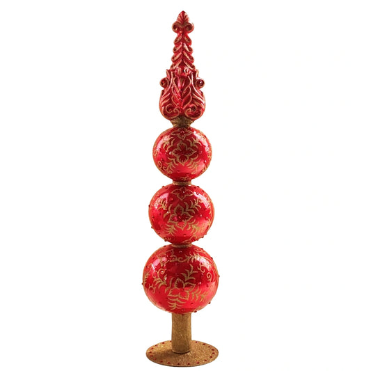 Vivid Red Baroque Puntale Albero in Vetro