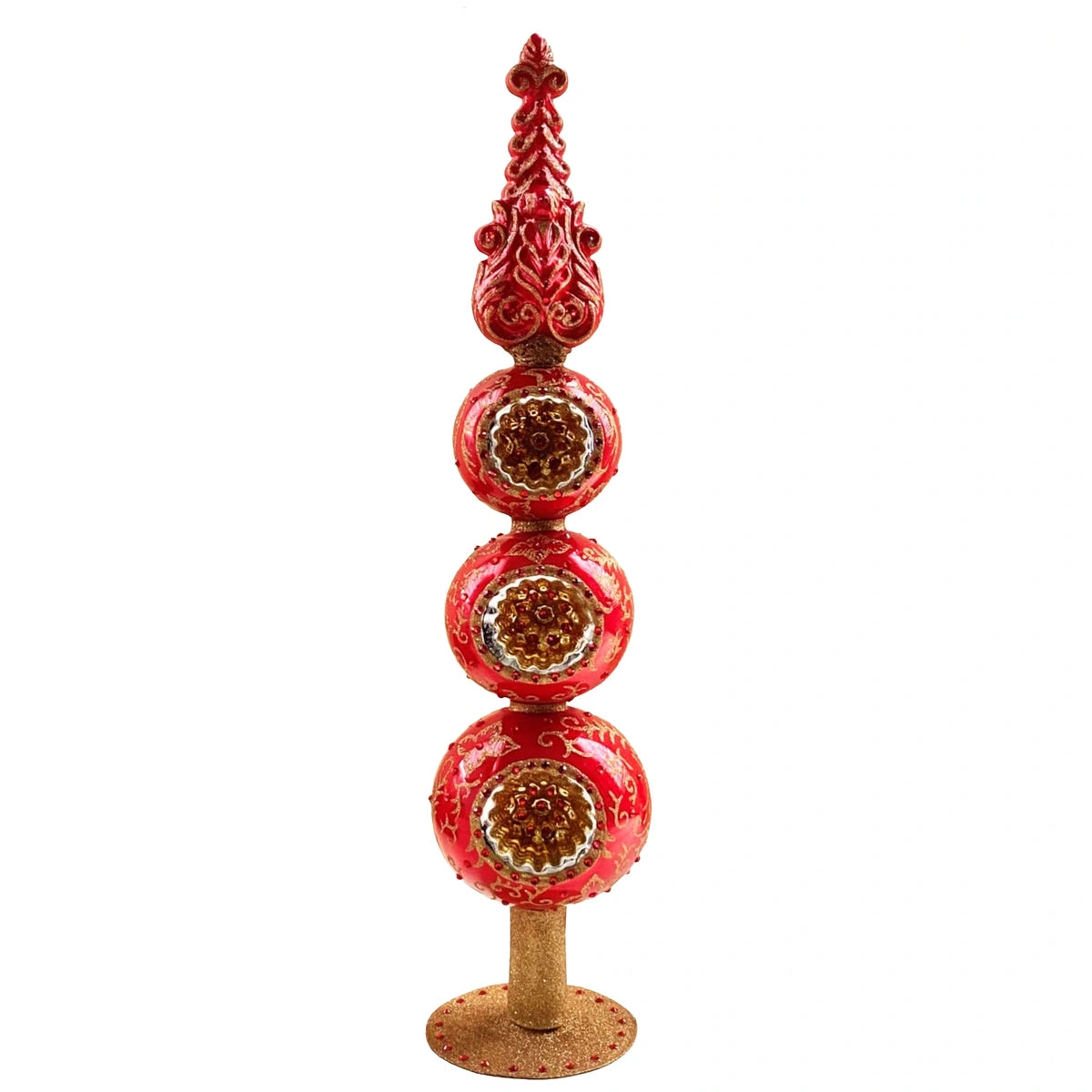 Preordina Christmas Couture Vivid Red Baroque Puntale Albero in Vetro