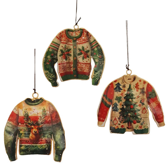 Set 3 Maglioni Natalizi Metallo Vintage | Decorazioni Albero