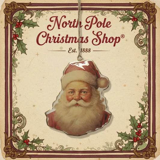 Decorazione Natale Metallo Testa Santa Claus Vintage Retrò