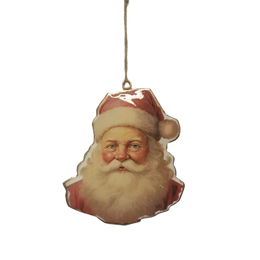 Decorazione Natale Metallo Testa Santa Claus Vintage Retrò