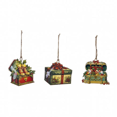 Set 3 Scatole Regalo Metallo Vintage | Ornamenti Natale Retrò