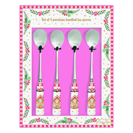 Set 4 cucchiaini da tè con manico in porcellana Sweet Christmas Easy Life