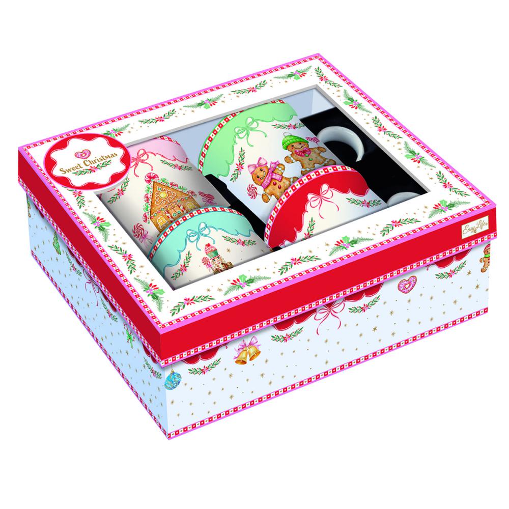 Set 4 mug in fine china Sweet Christmas Easy Life