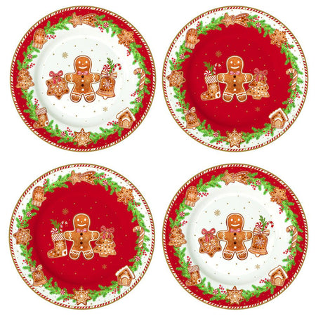 Set 4 piatti dessert in porcellana FANCY GINGERBREAD Easy Life Pozzi