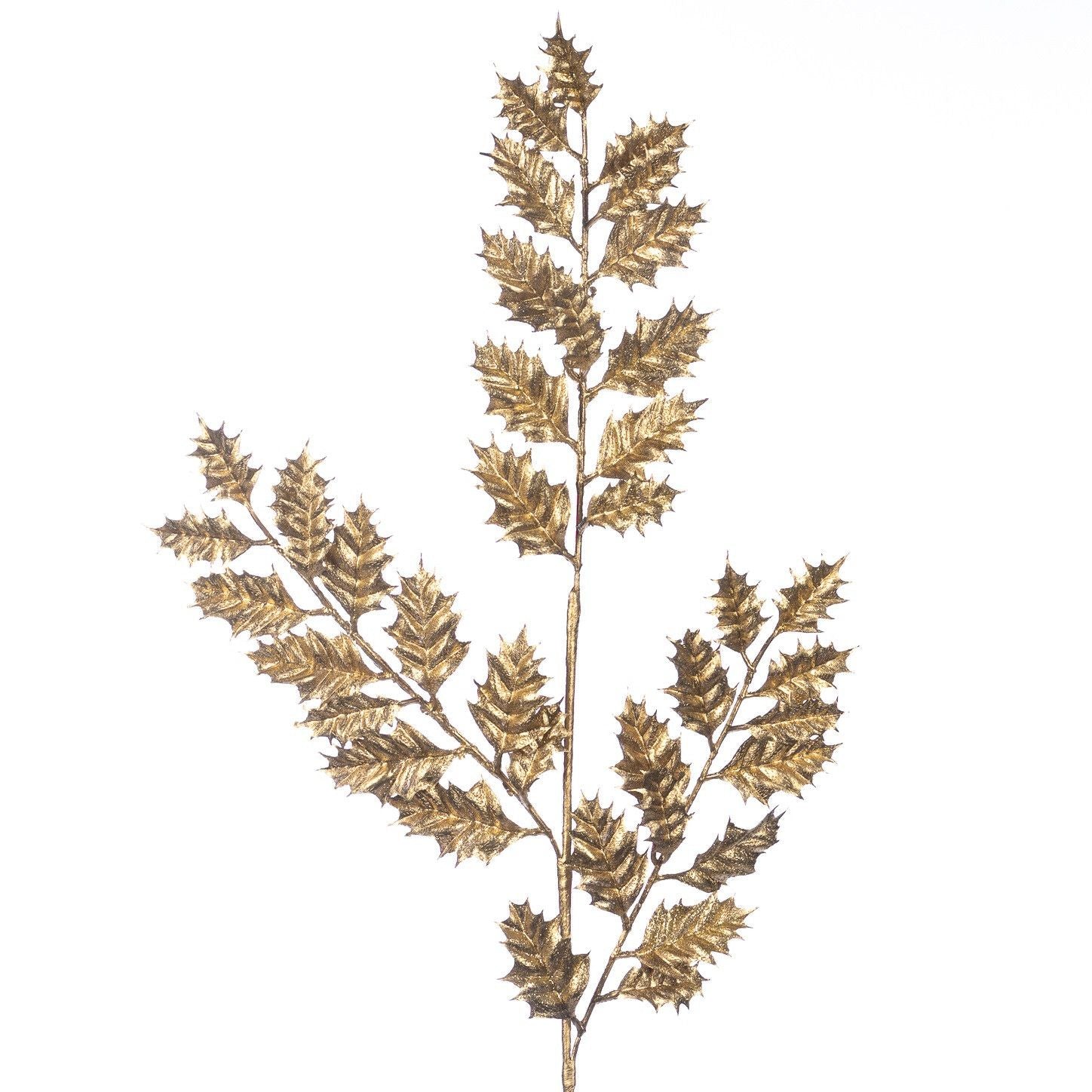 METALL.HOLLY LEAF STEM GLD 77CM