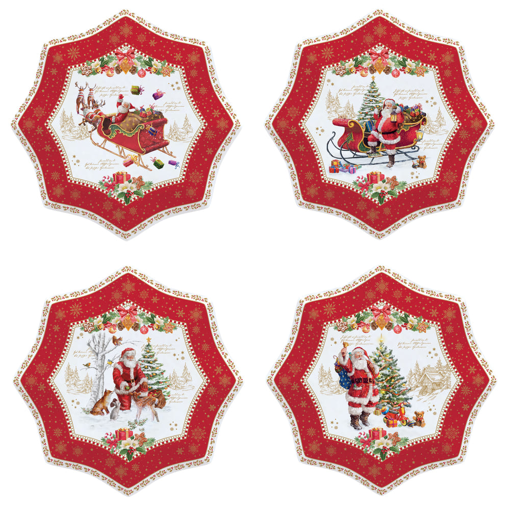 Set 4 piatti dessert in porcellana Christmas Memories 1002 Easy Life Italia