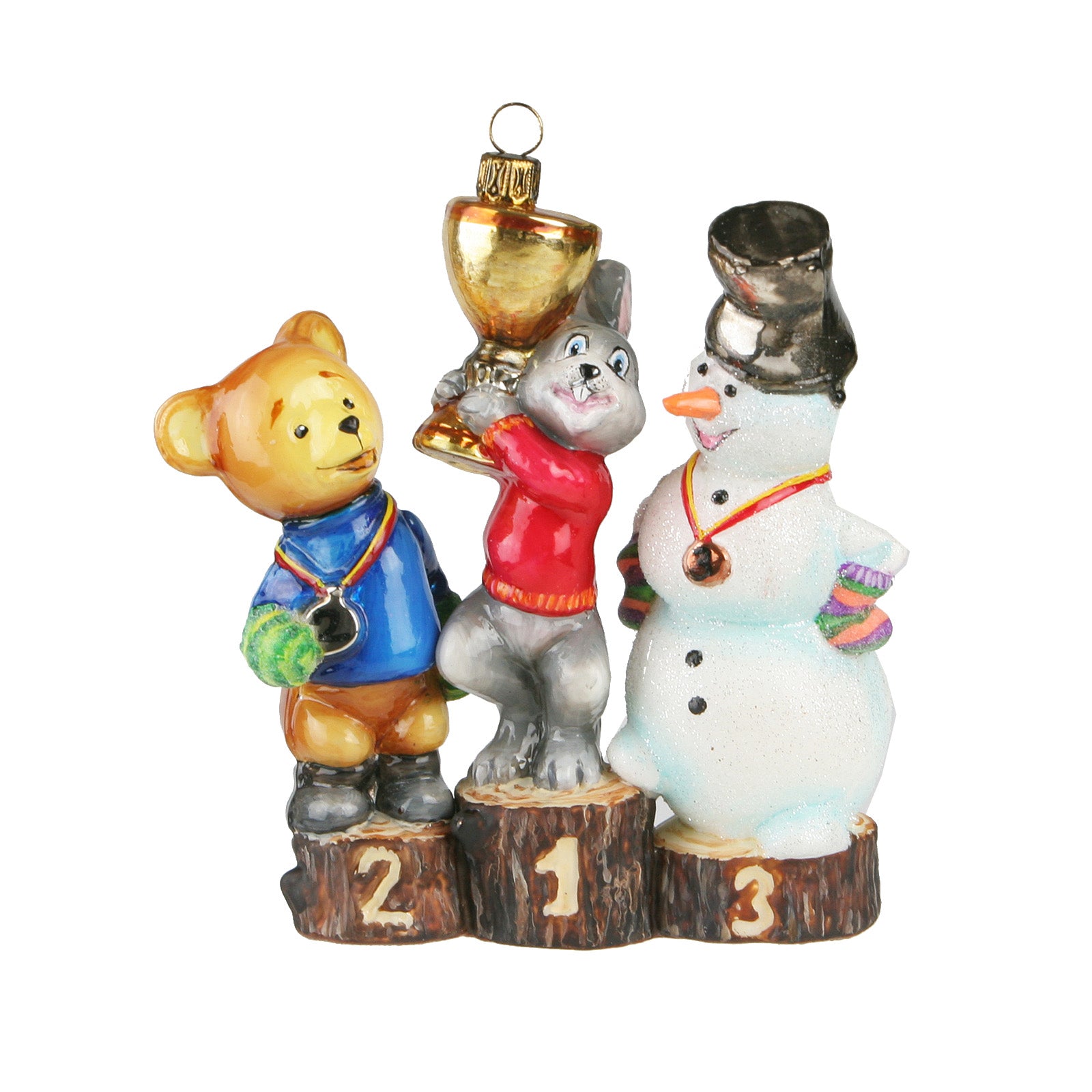 Sul podio: orsetto, coniglio, pupazzo di neve Komozja Family
