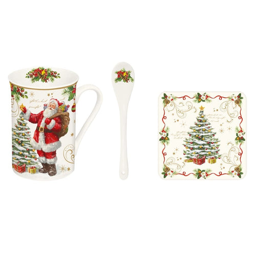 Acquista in Italia Set tazza con cucchiaino in porcellana e sottobicchiere Magic Christmas, articolo R1459#MAGI della collezione di Easy Life.