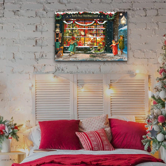 Stampa su tela personalizzata North Pole Christmas Shop Canvas Print