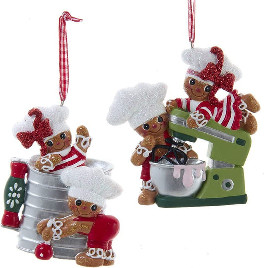 Kurt Adler Set di 2 ornamenti personaggi gingerbread attrezzi da cucina H5619