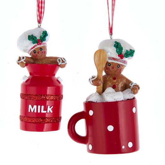 Kurt Adler Set di 2 ornamenti personaggi gingerbread tazza di cacao e latte H5639