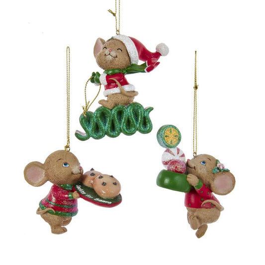 Kurt Adler E0646 Set di 3 topolini Ornamenti con dolcetti