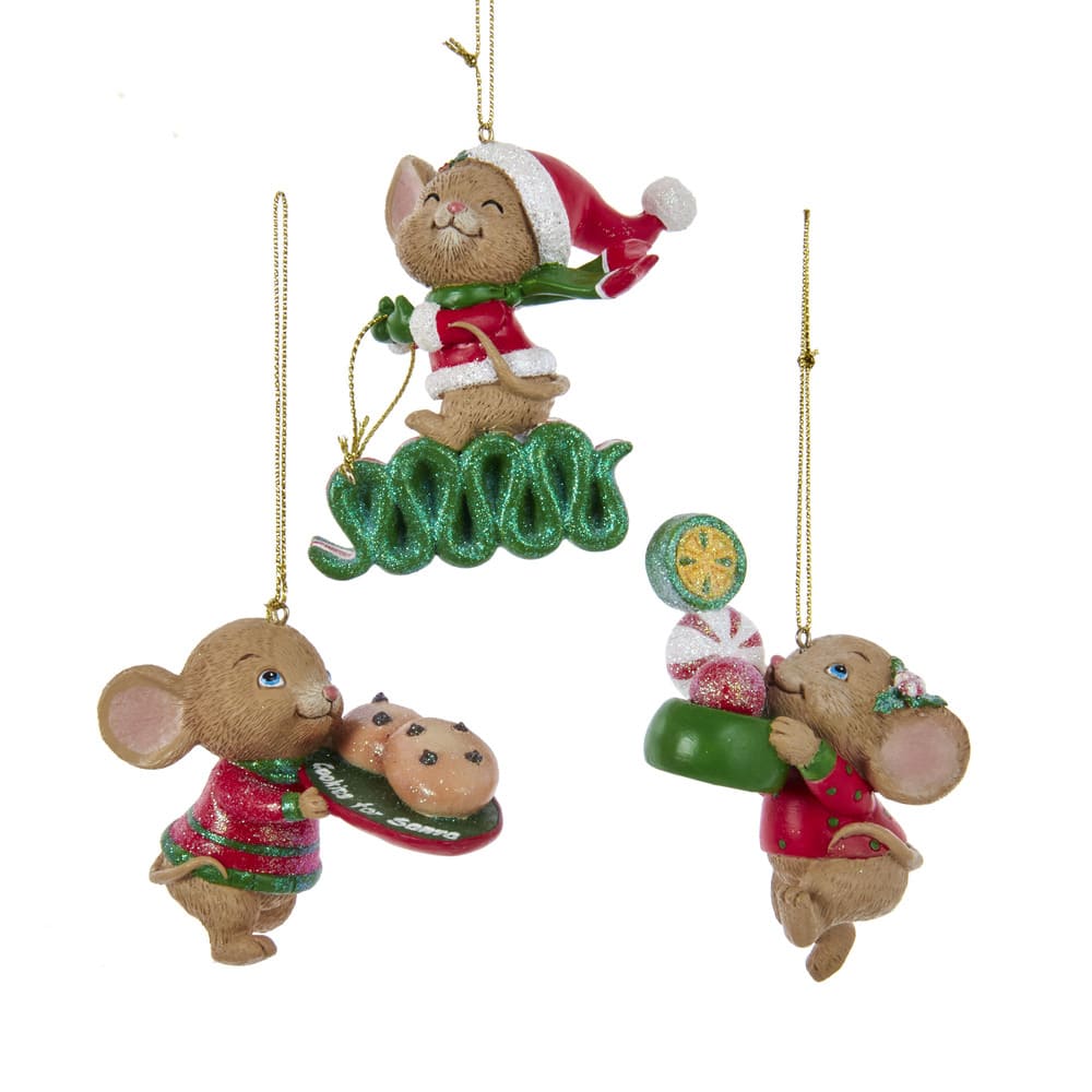 Kurt Adler E0646 Set di 3 topolini Ornamenti con dolcetti
