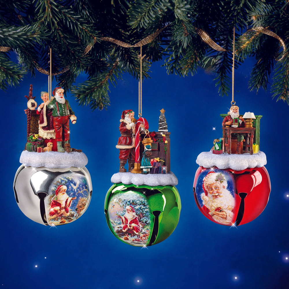 Thomas Kinkade Set da 3 Campanelle di Natale con Santa Claus